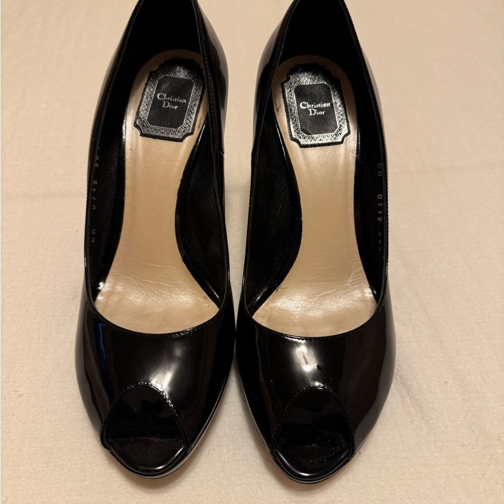 Dior Glossy Black Peep Toe Heels